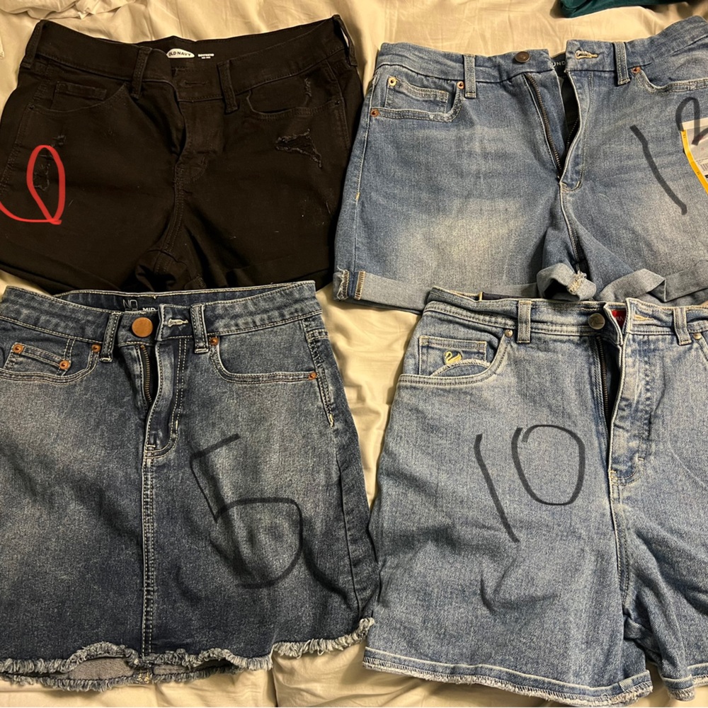 Denim shorts & denim skirt. Different sizes & brands.